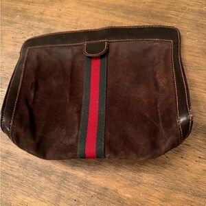 80s Vintage Gucci suede Clutch bag Sherry Line Leather